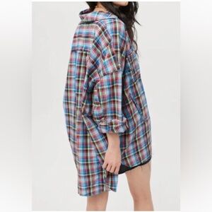 Urban Outfitters Multicolor oversized  Plaid Button Down Shirt/Mini Dress